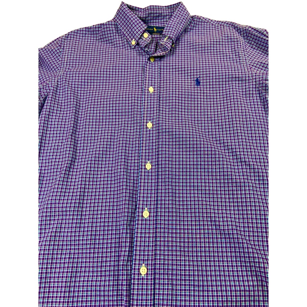 Ralph Lauren Shirt Mens Medium Purple Blue Plaid Button Down Classic Pony Logo - Picture 2 of 7